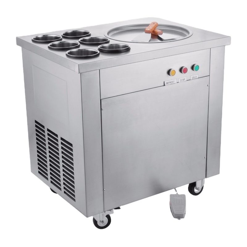 Máquina de fritura comercial congelada do gelado com as 2 bandejas lisas e o compressor importado Fried Ice Cream Roll de aço inoxidável